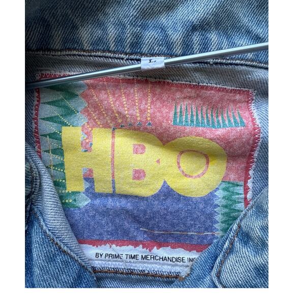 Vintage 90s HBO Branded Denim Jean Jacket Size Large - Picture 3 of 7